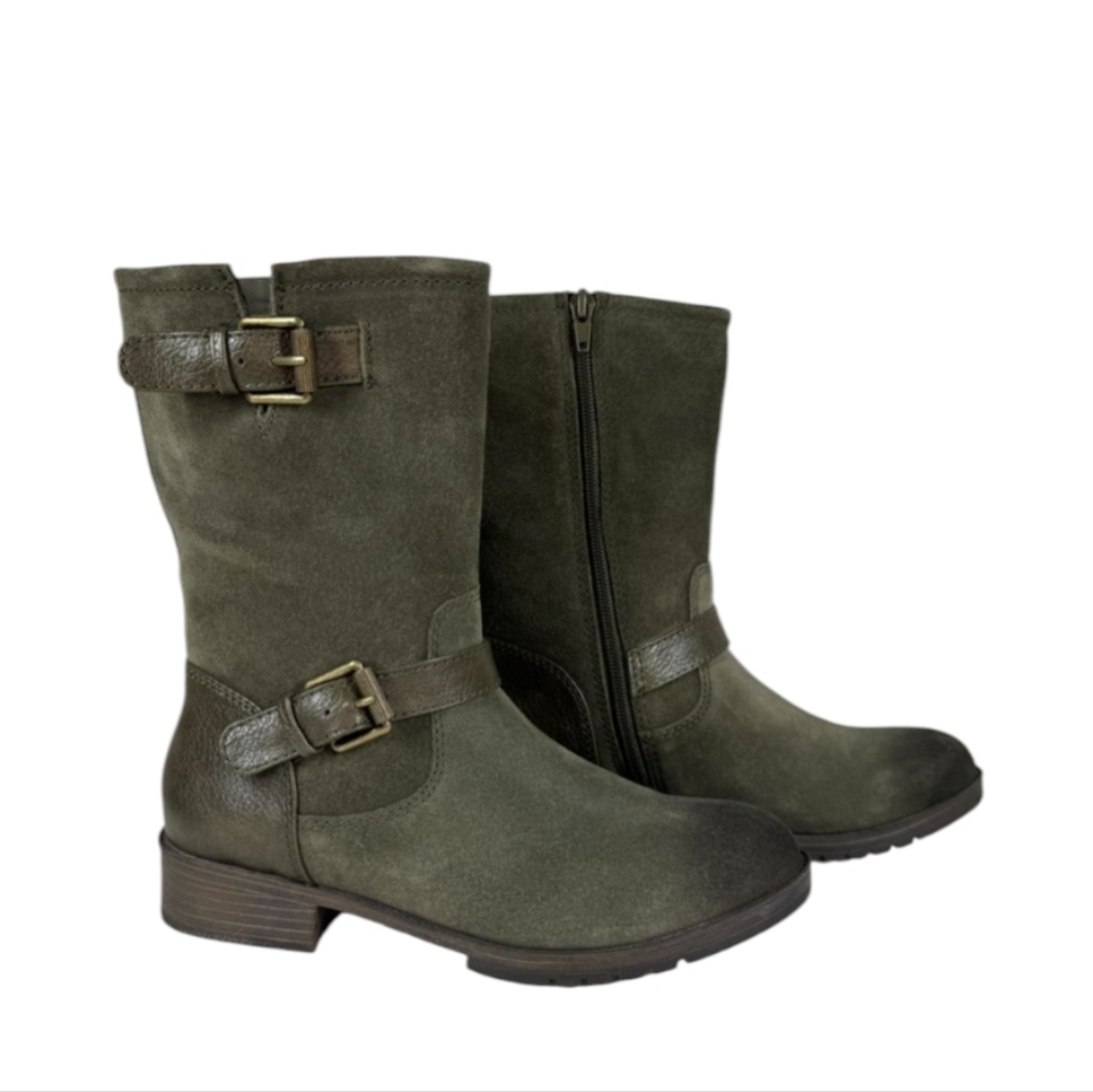 Naturalizer Genna Army Green Suede Leather Moto Boots